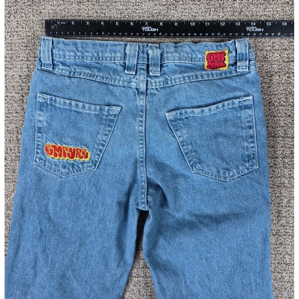 Empyre Mens‎ Blue Denim Straight Leg Jeans Size 28x26 Logo Embroidered